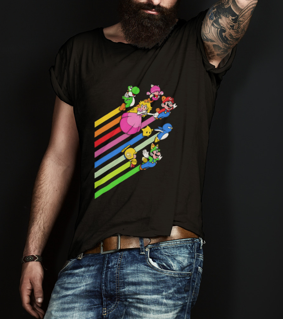 Super Mario Yoshi Princess Peach Rainbow Flight Adventure T-Shirt