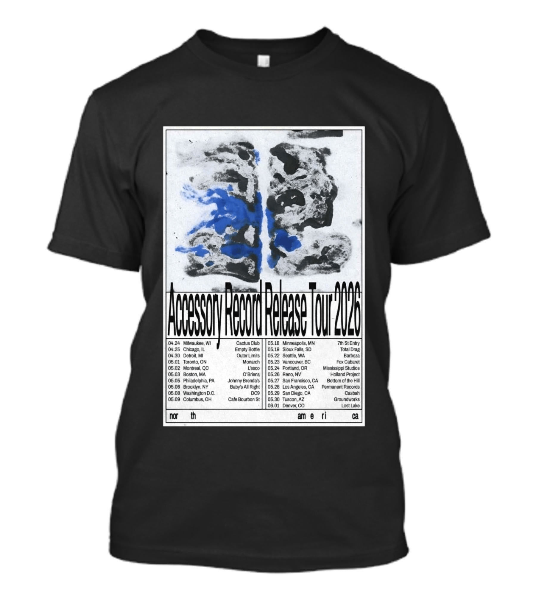 Accessory Record Release Tour 2026 North America Cactus Club Johnny Brenda's 7th St Entry Fox Cabaret Barboza Casbah T-Shirt