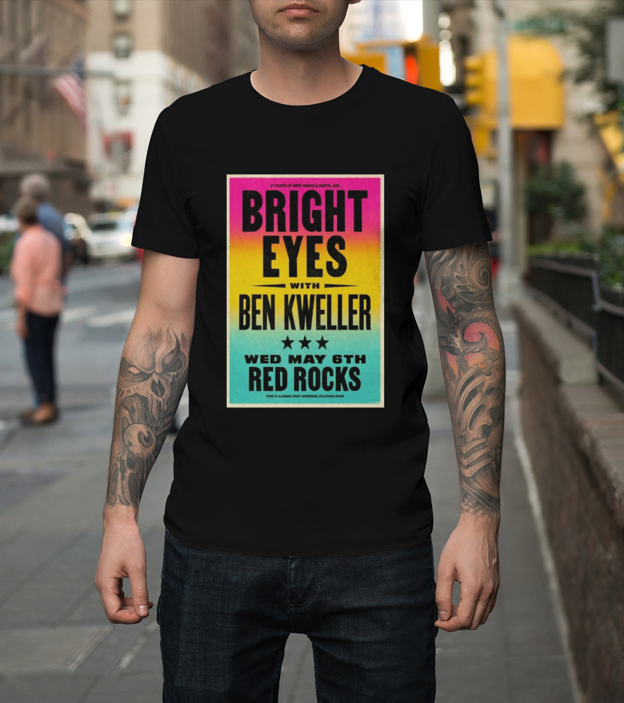 Bright Eyes Ben Kweller Red Rocks May 6 Morrison CO 21 Years Of Wide Awake Digital Ash T-Shirt