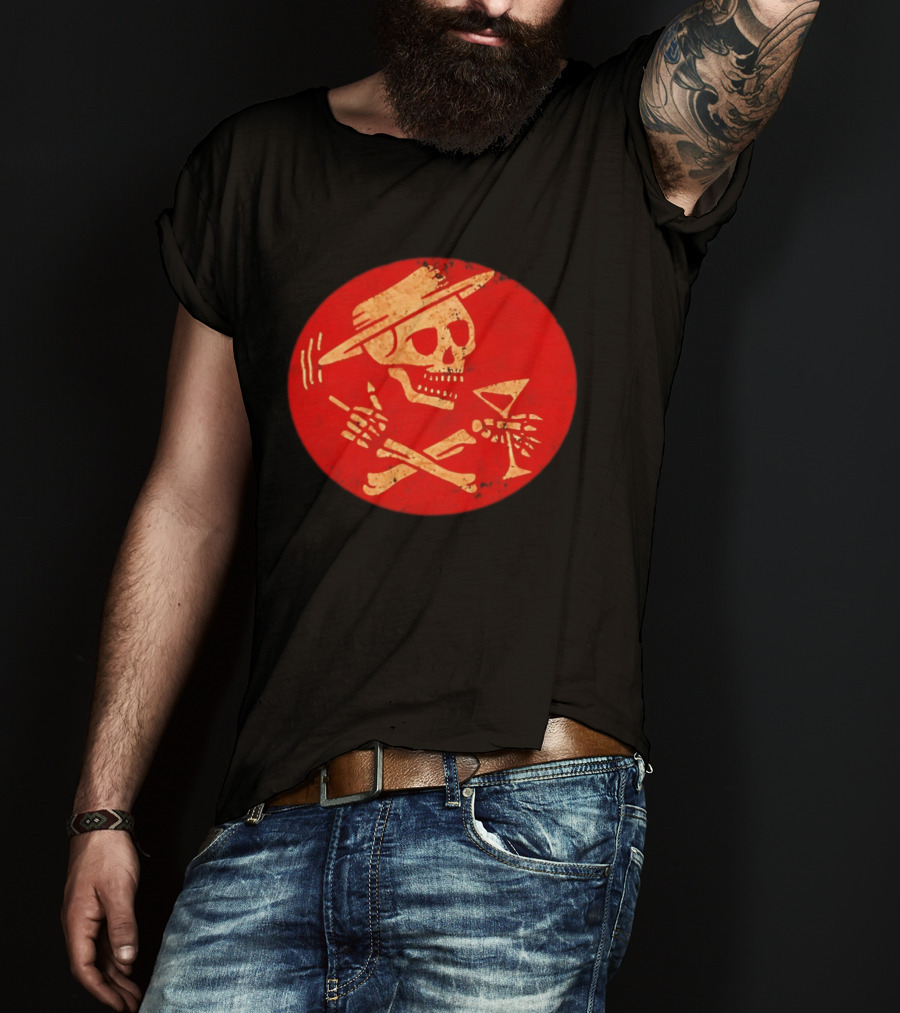 Social Distortion Skeleton Icon With Martini And Fedora In Red Circle T-Shirt