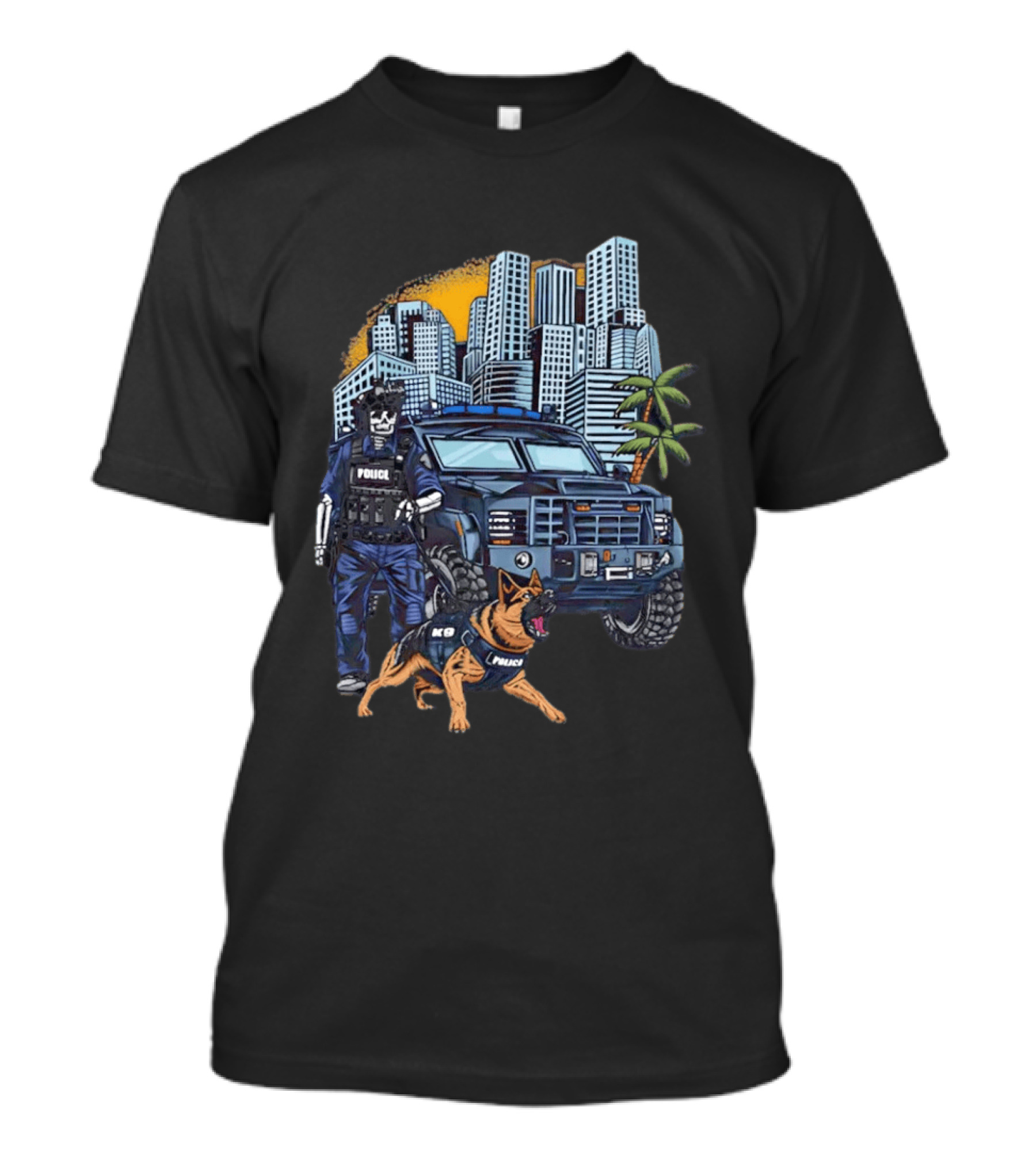 SWAT City Police K9 Unit Urban Patrol Scene T-Shirt