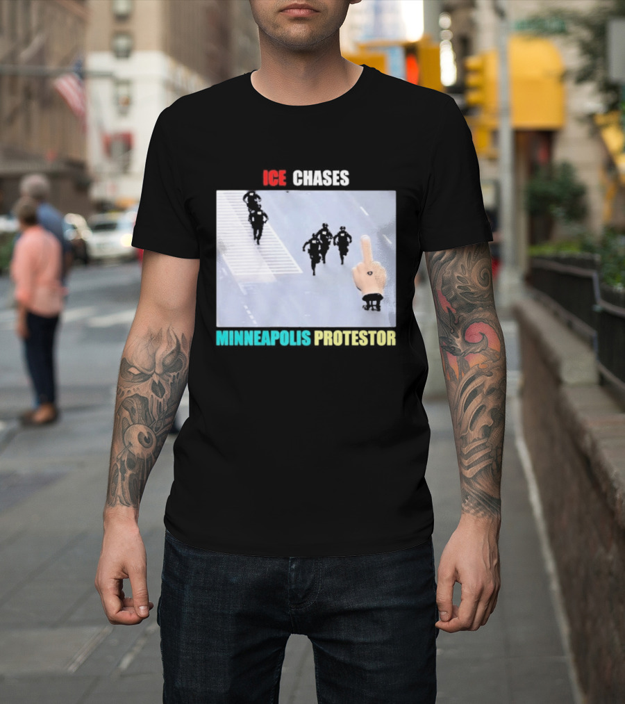 ICE Chases Minneapolis Protestor Middle Finger Gesture T-Shirt