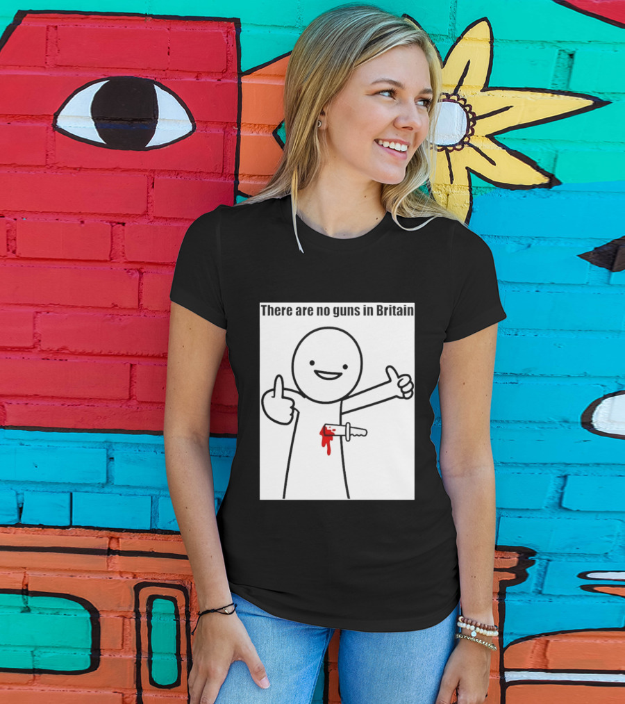 There Are No Guns In Britain Cartoon Knife Joke T-Shirt
