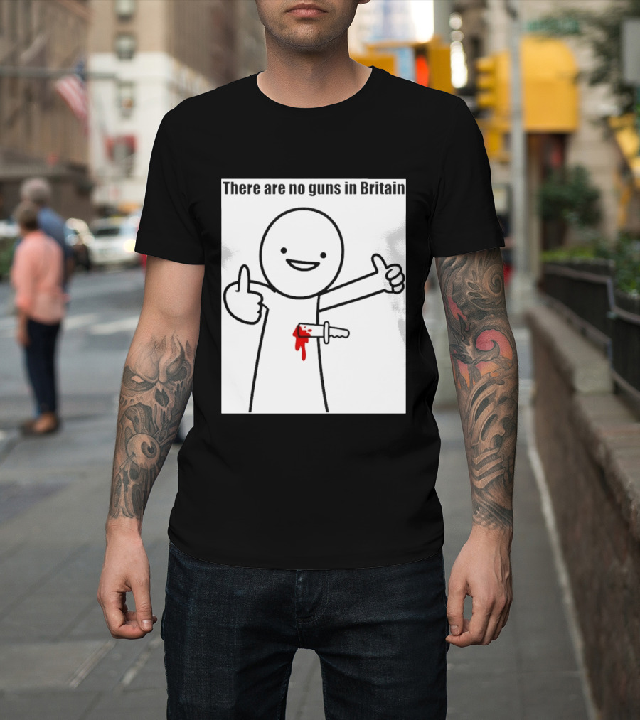 There Are No Guns In Britain Cartoon Knife Joke T-Shirt