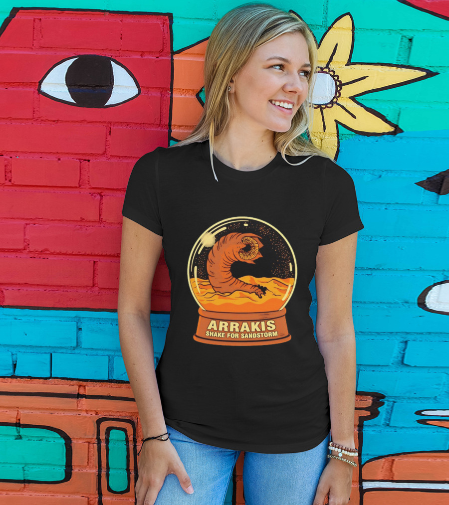 Arrakis Shake For Sandstorm Snow Globe Iconic Sandworm And Desert Scene T-Shirt