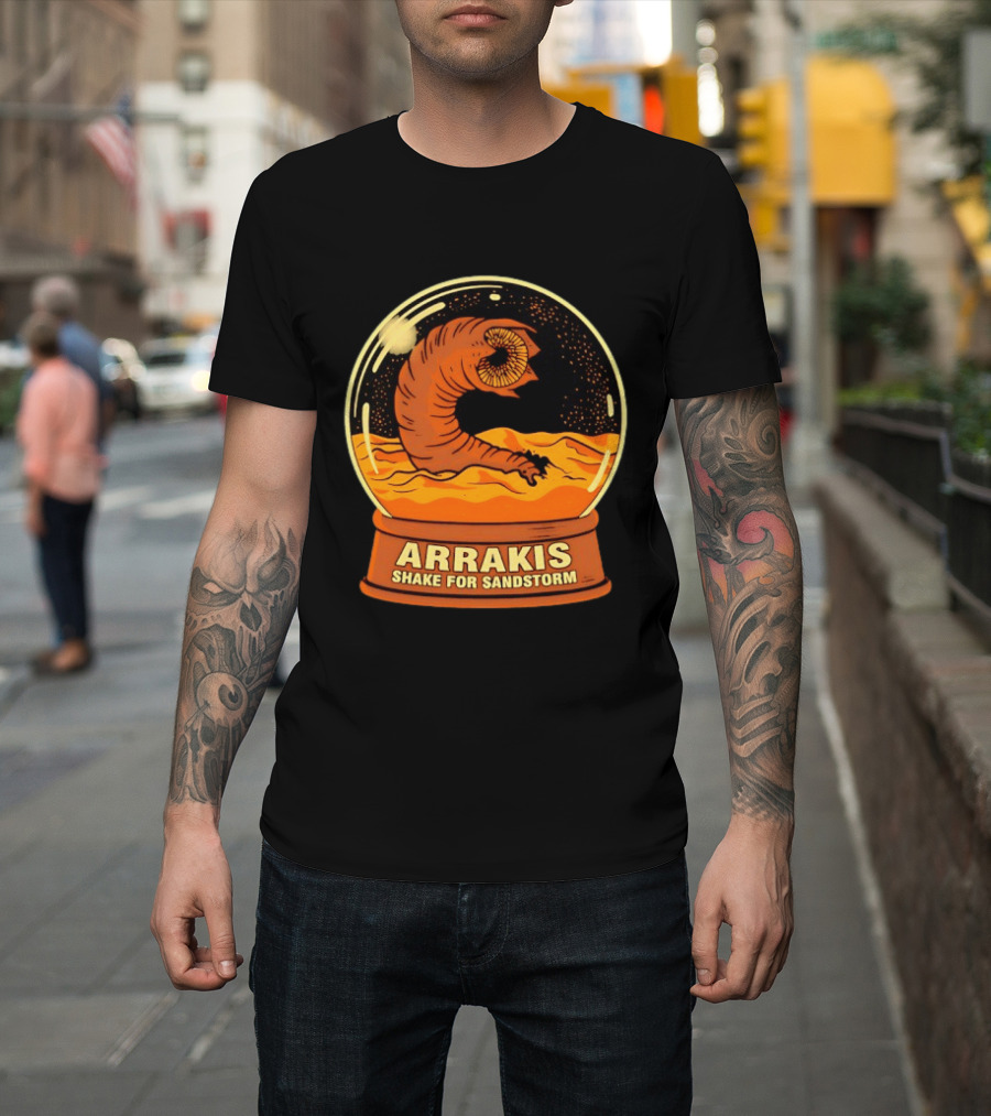 Arrakis Shake For Sandstorm Snow Globe Iconic Sandworm And Desert Scene T-Shirt