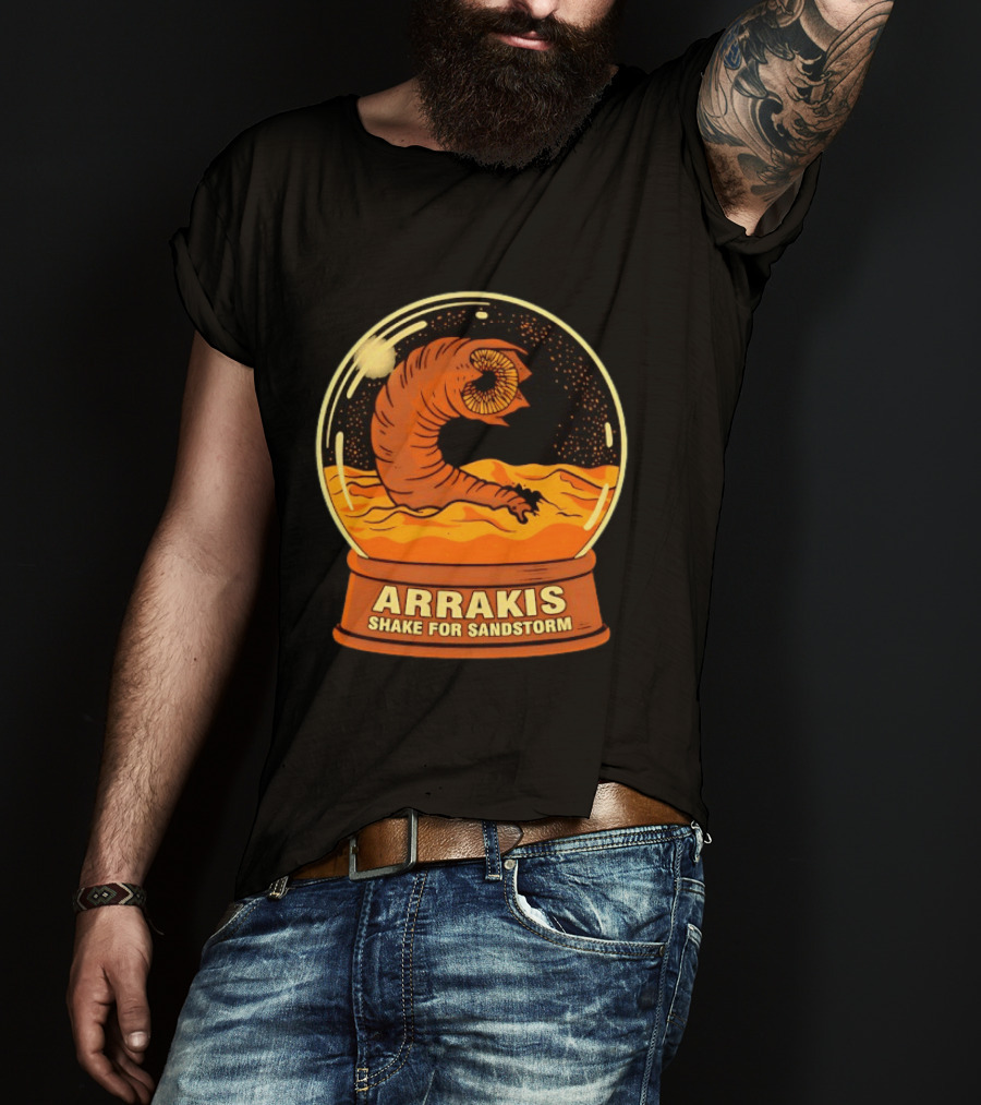 Arrakis Shake For Sandstorm Snow Globe Iconic Sandworm And Desert Scene T-Shirt