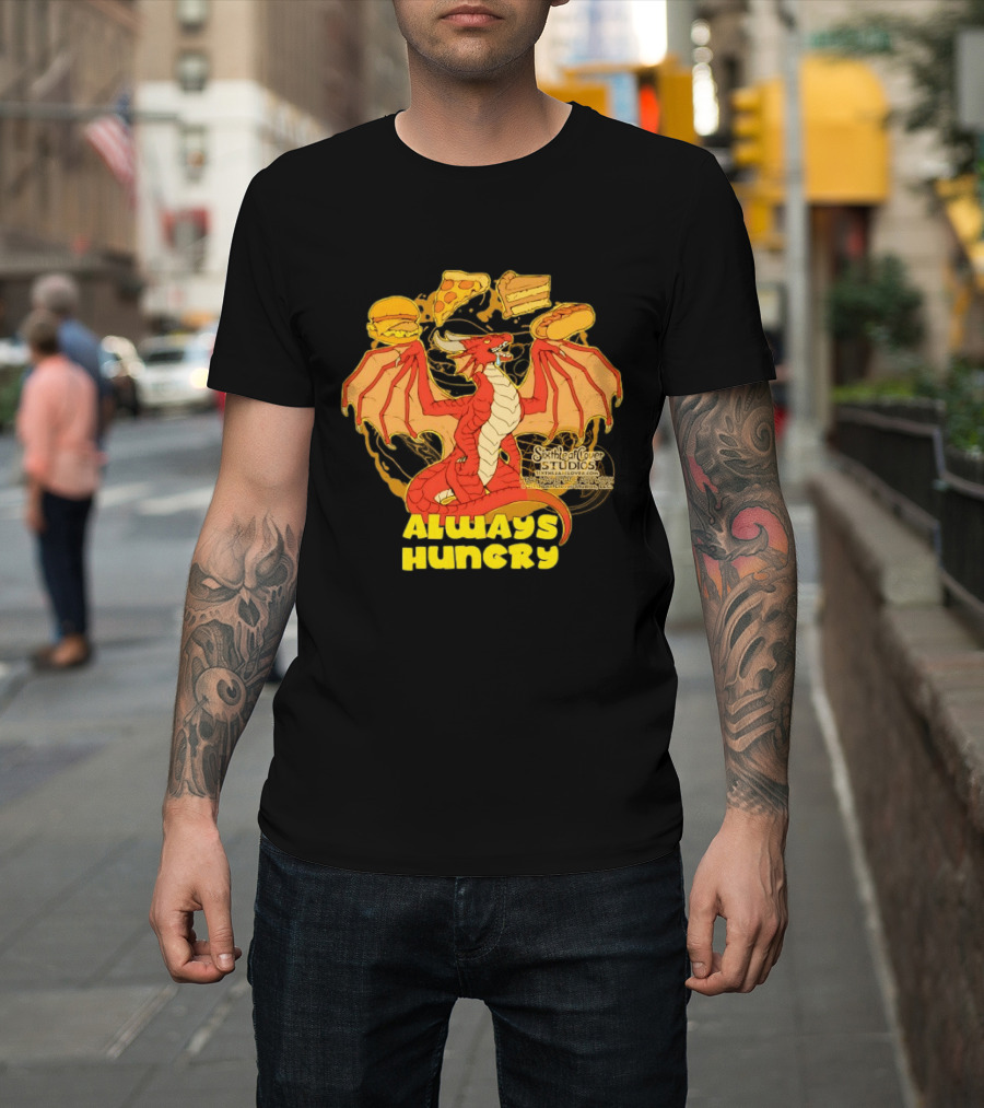 Always Hungry Dragon Pizza Burger Fast Food Sixleafclover Studios T-Shirt