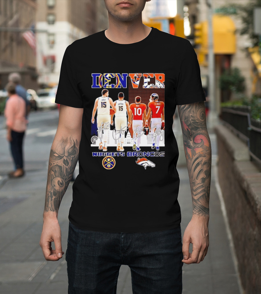 Denver Nuggets Broncos Jokic Anthony Nix Elway City Skyline Basketball Football T-Shirt