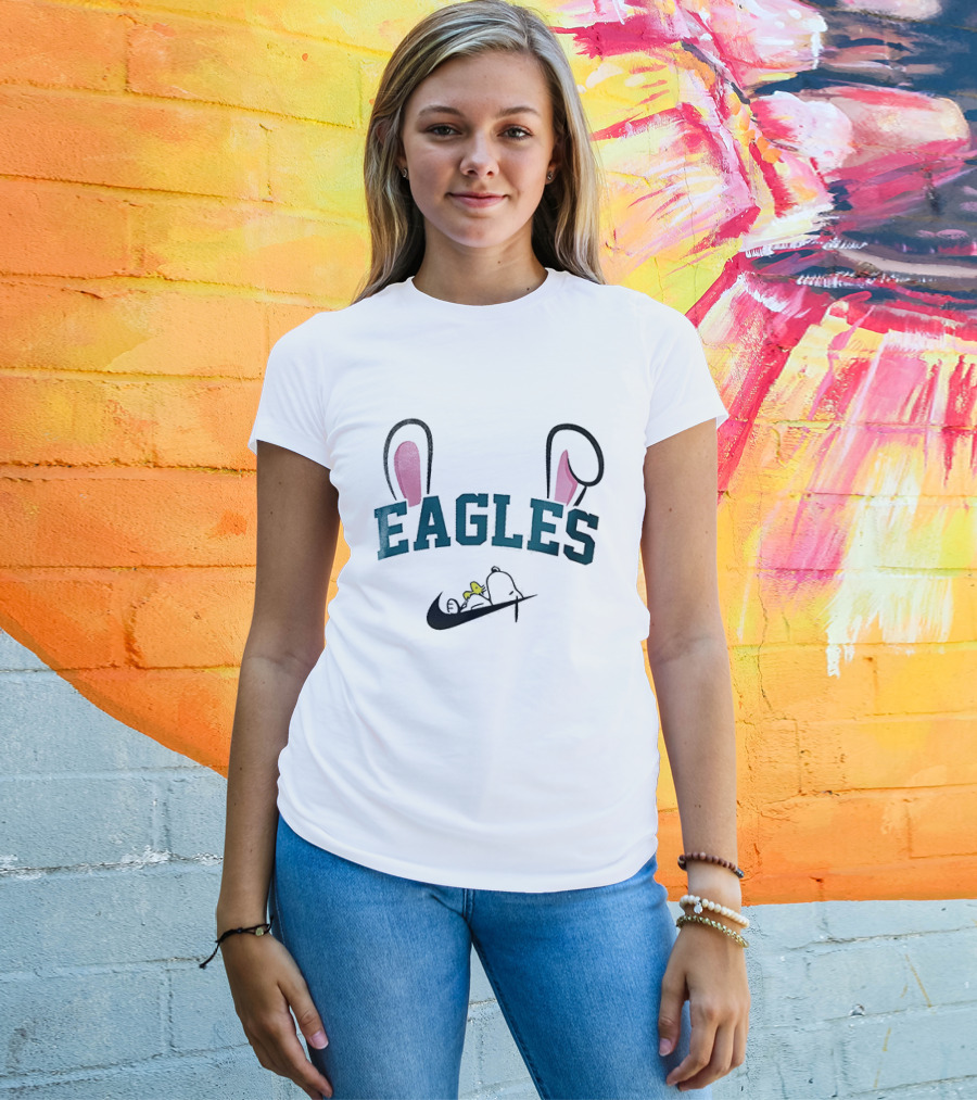 Eagles Peanuts Snoopy Woodstock Bunny Ears Easter T-Shirt