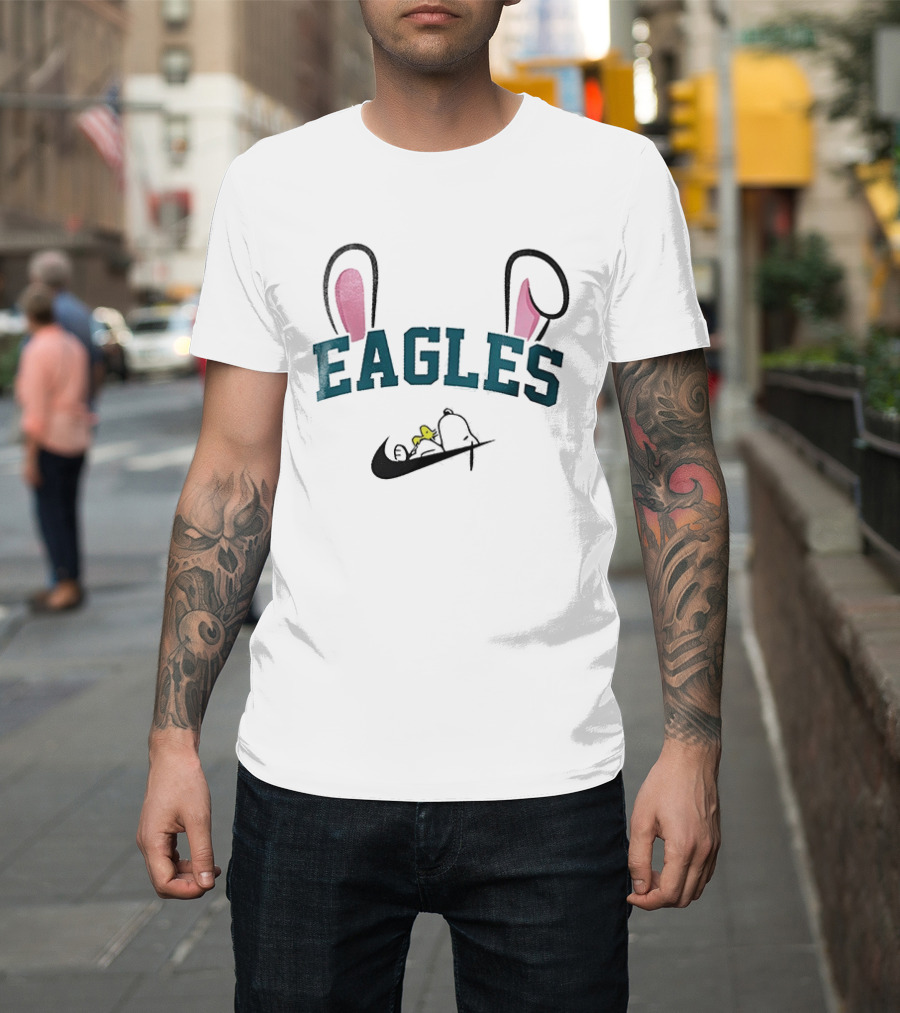 Eagles Peanuts Snoopy Woodstock Bunny Ears Easter T-Shirt