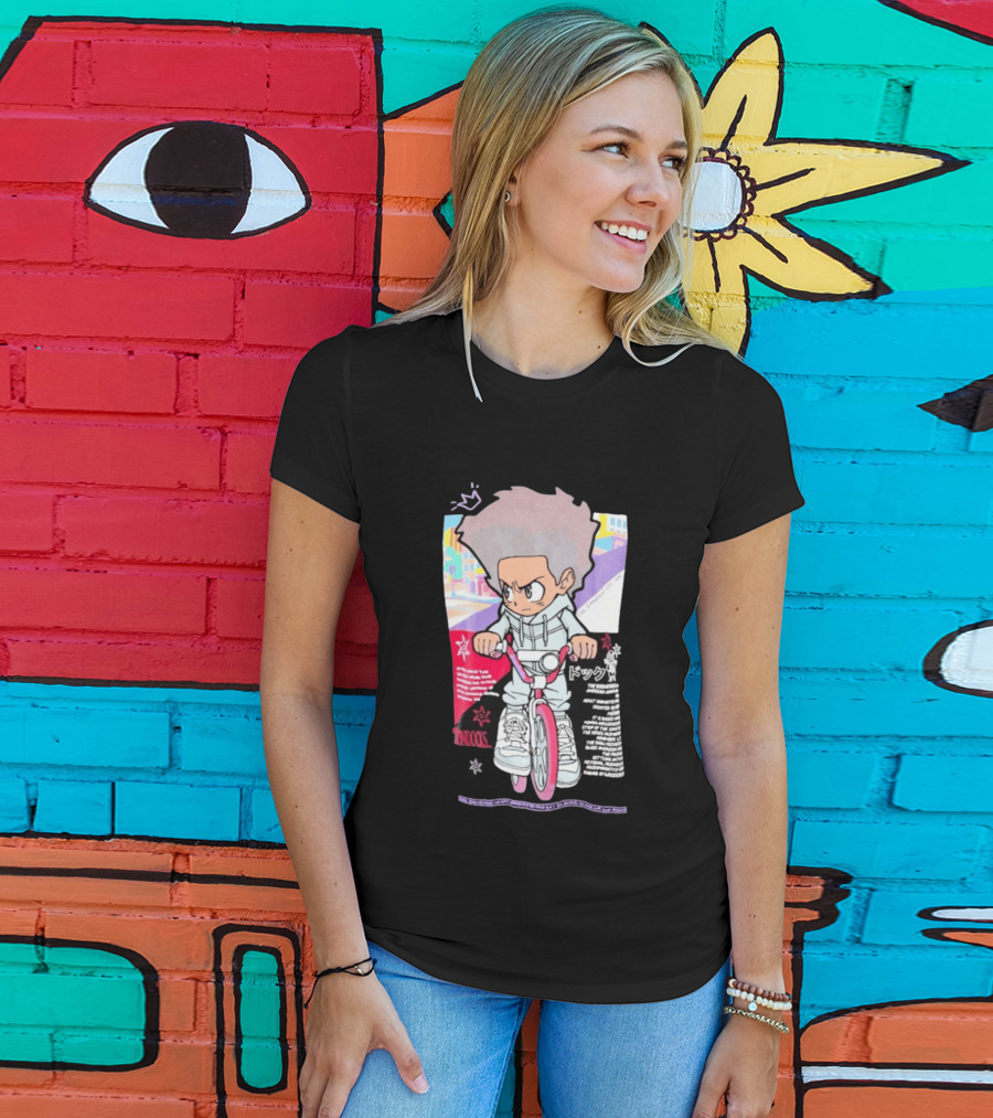The Boondocks Freeman Cycle Anime Mashup Kid Biking Edgy T-Shirt