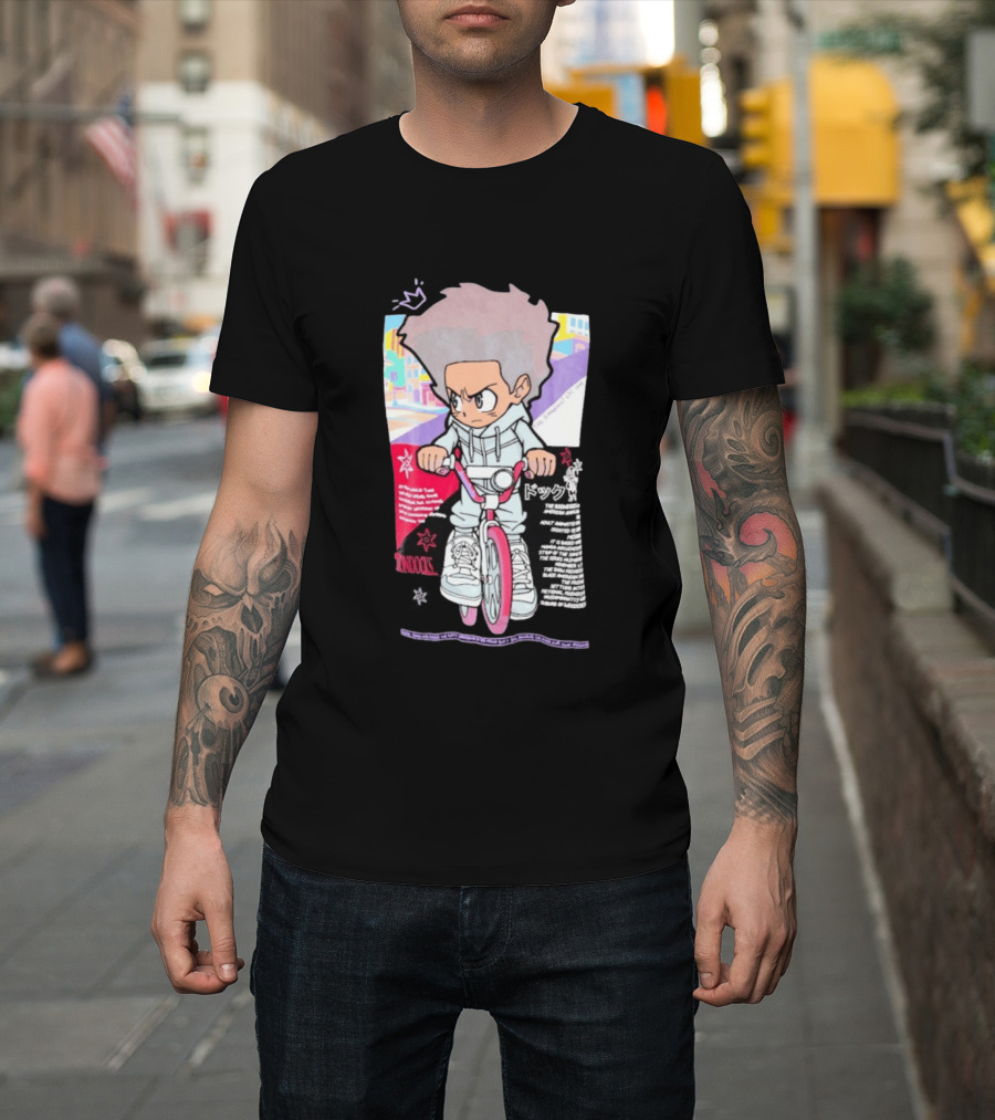 The Boondocks Freeman Cycle Anime Mashup Kid Biking Edgy T-Shirt