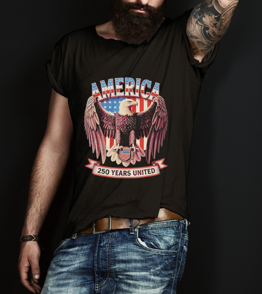 America Bald Eagle 250 Years United Patriotic Flag T-Shirt