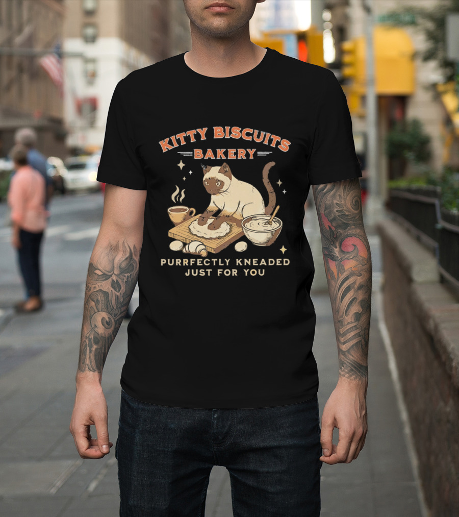 Kitty Biscuits Bakery Purrfectly Kneaded Just For You Cat Baking T-Shirt