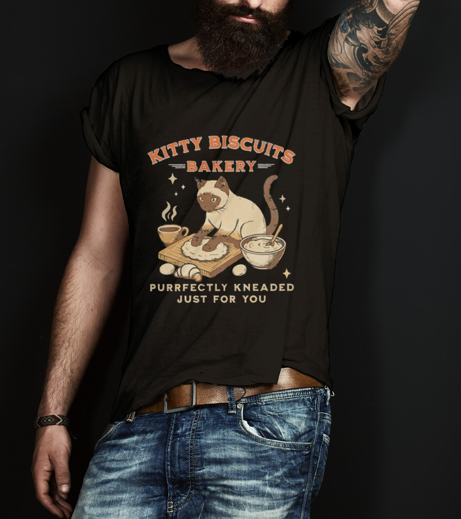 Kitty Biscuits Bakery Purrfectly Kneaded Just For You Cat Baking T-Shirt