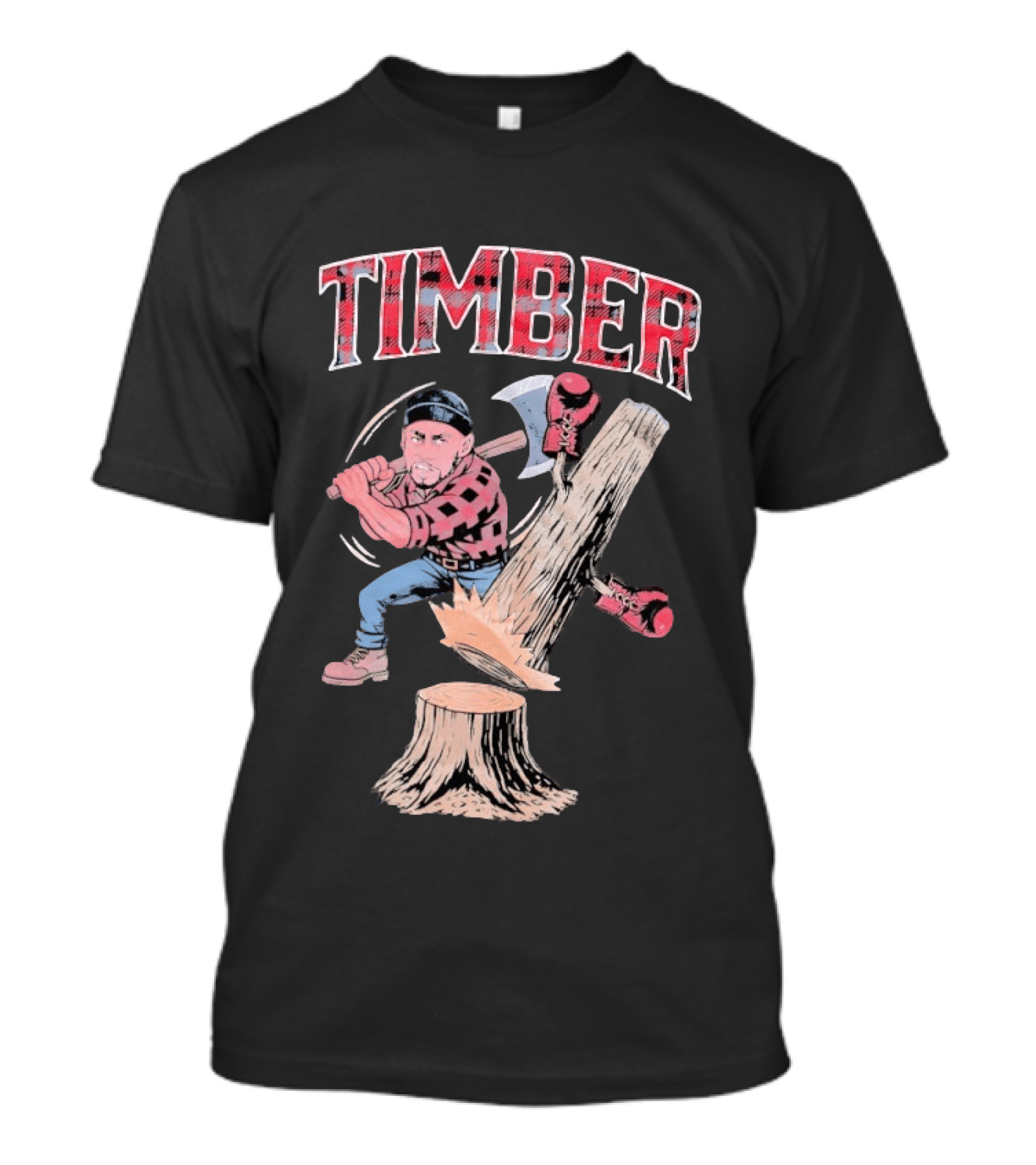 Timber Lumberjack Cartoon With Axe And Falling Tree T-Shirt