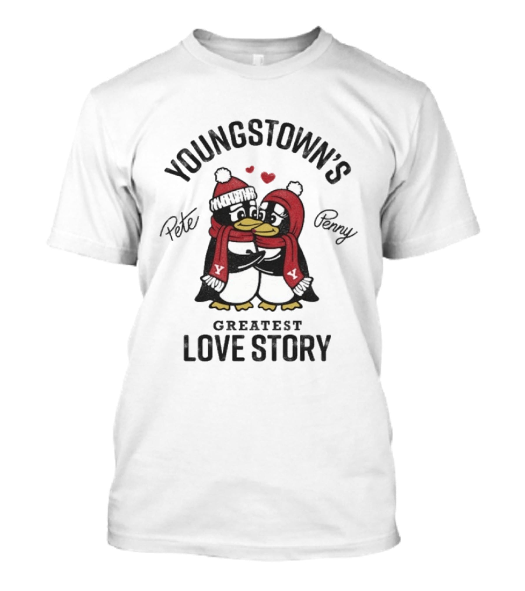 Youngstown's Greatest Love Story Pete Penny Penguins Hearts T-Shirt