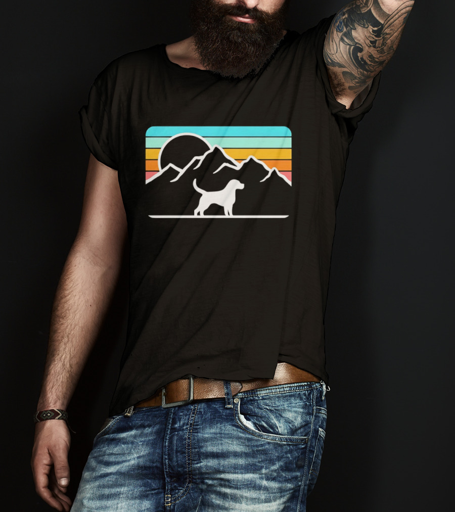 Dog With Mountain Retro Sunset T-Shirt