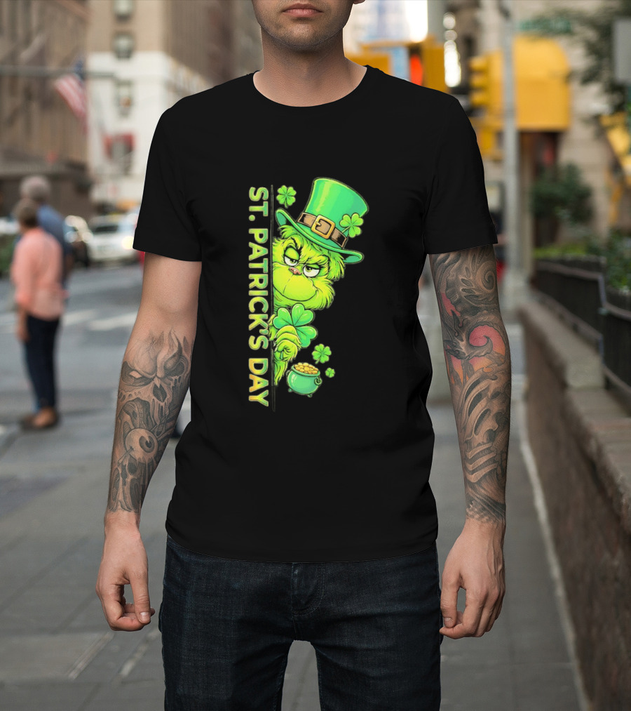 St. Patrick's Day Grinch with Leprechaun Hat and Gold Pot T-Shirt