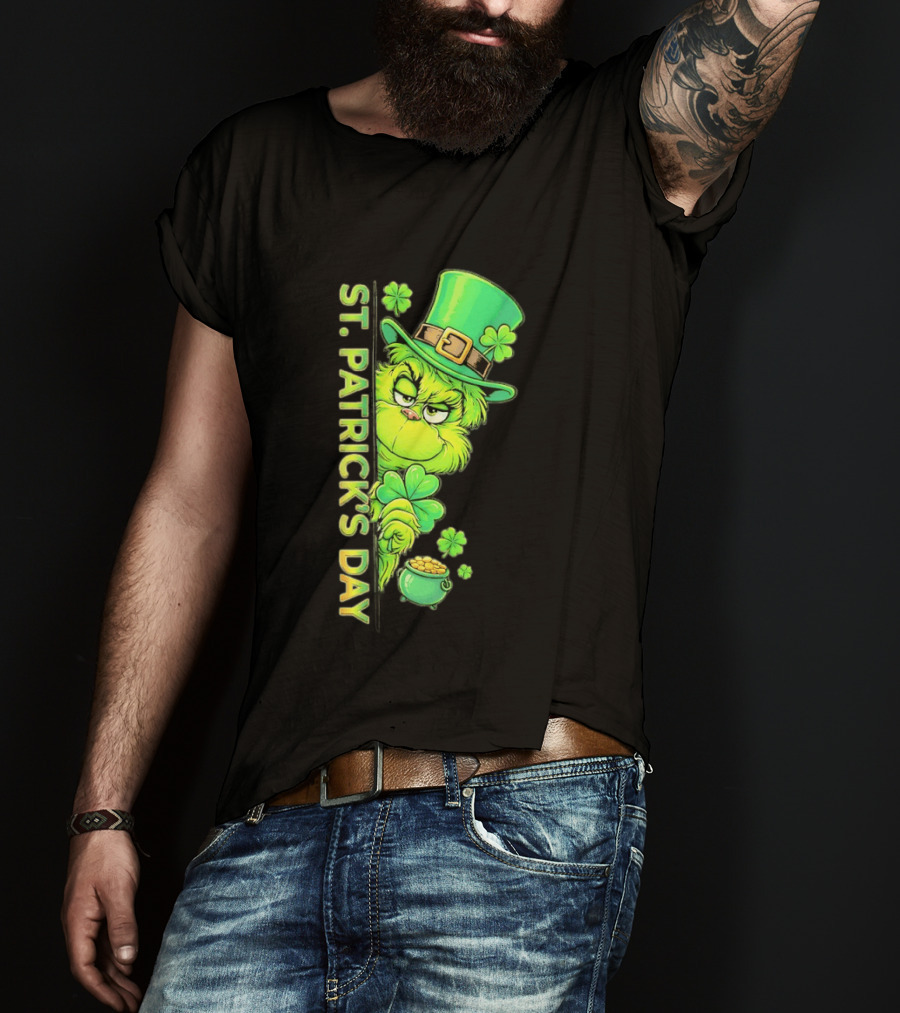 St. Patrick's Day Grinch With Leprechaun Hat And Gold Pot T-Shirt