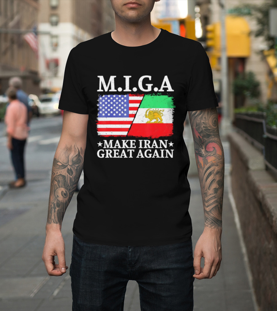 M.I.G.A Make Iran Great Again Half American Half Iranian Flags T-Shirt
