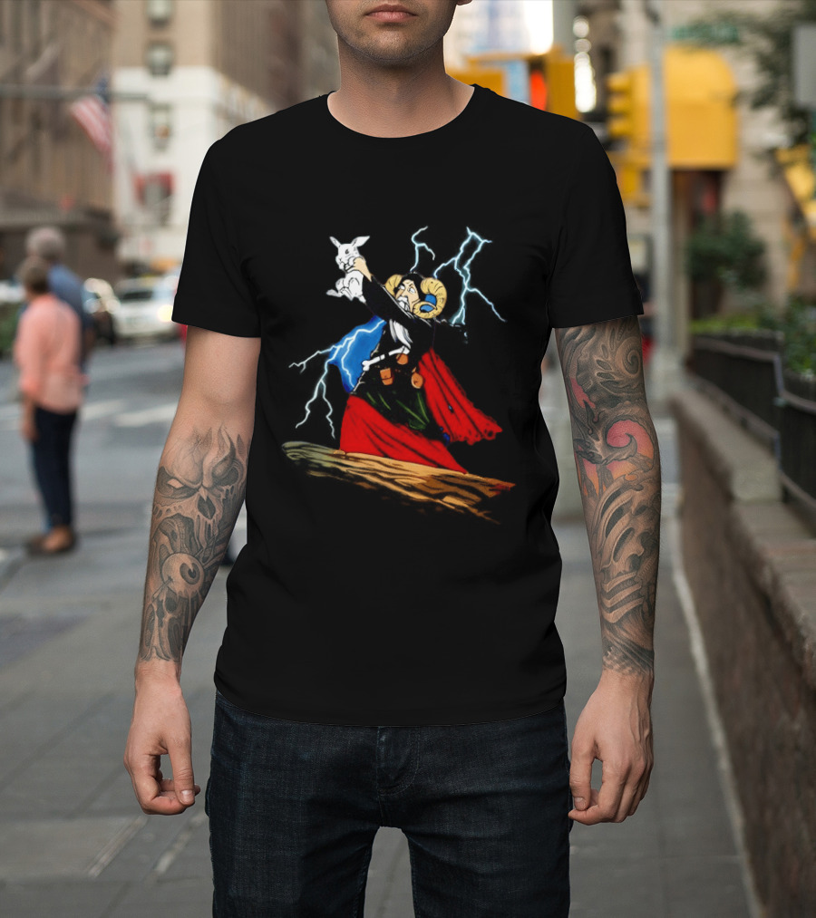 Tim The Enchanter Monty Python Wizard Holding Killer Rabbit Iconic Movie Scene T-Shirt