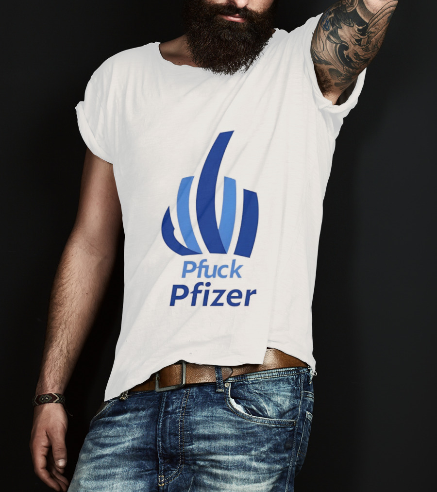 Pfuck Pfizer Middle Finger Symbol Bold Blue T-Shirt