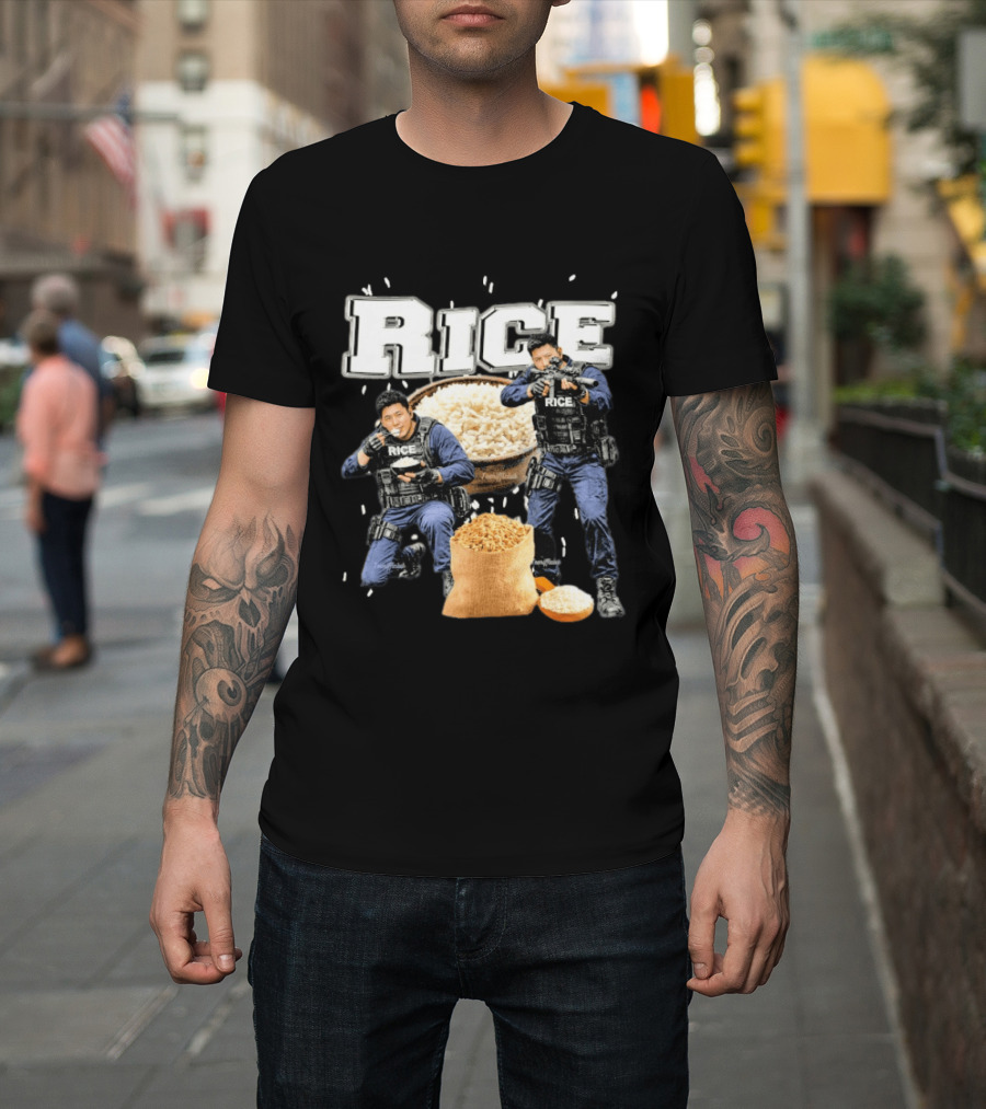Rice Police Action Squad With Officers And Rice Bags T-Shirt