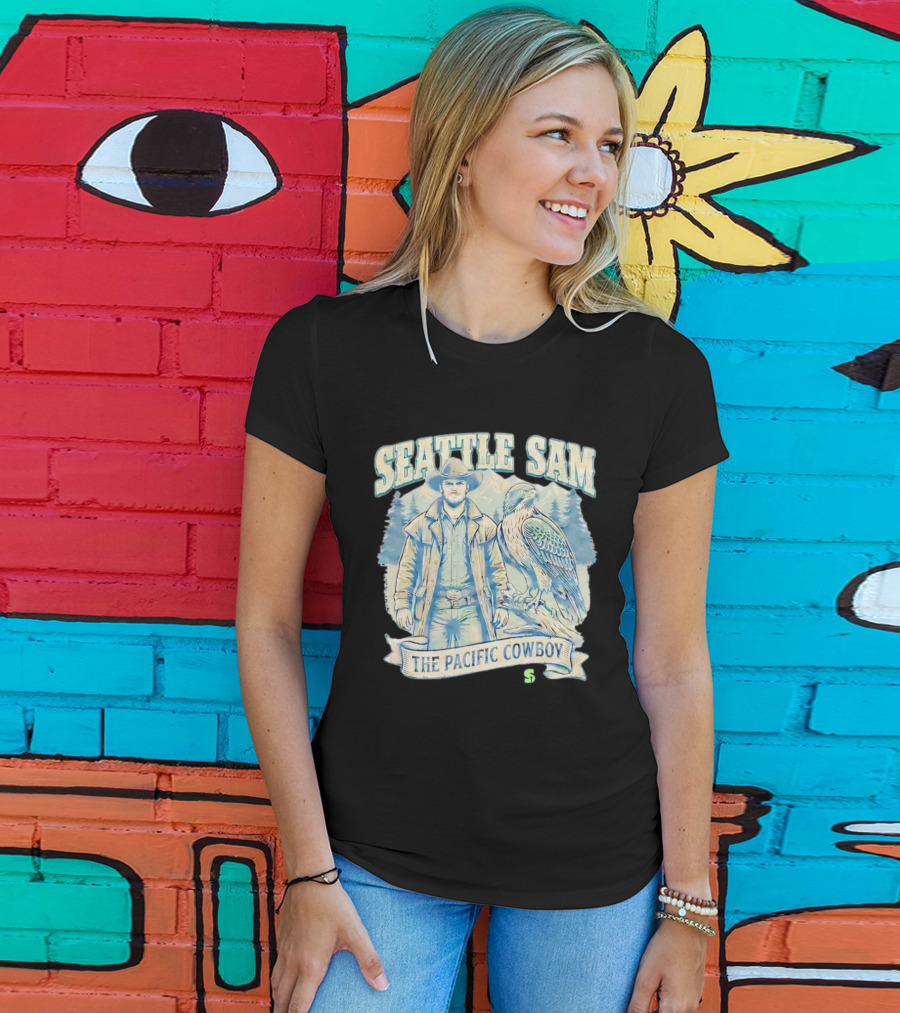 Seattle Sam The Pacific Cowboy With Mountains And Eagle T-Shirt