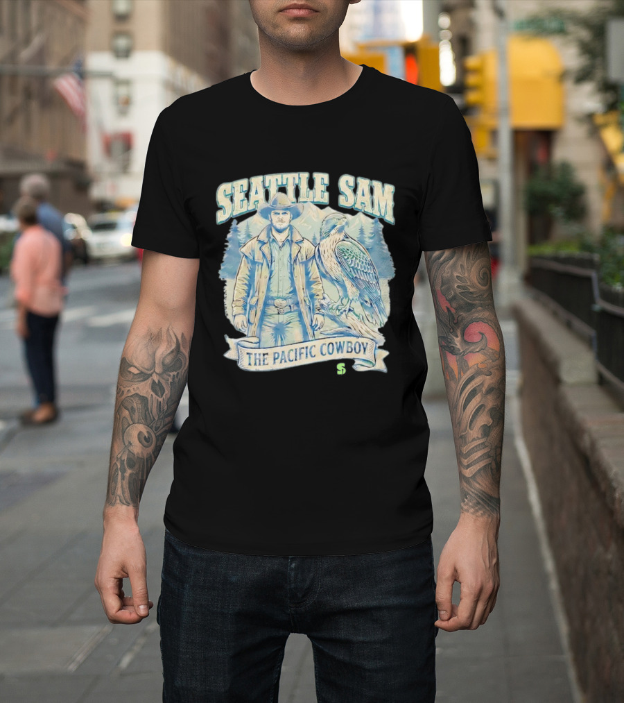 Seattle Sam The Pacific Cowboy With Mountains And Eagle T-Shirt
