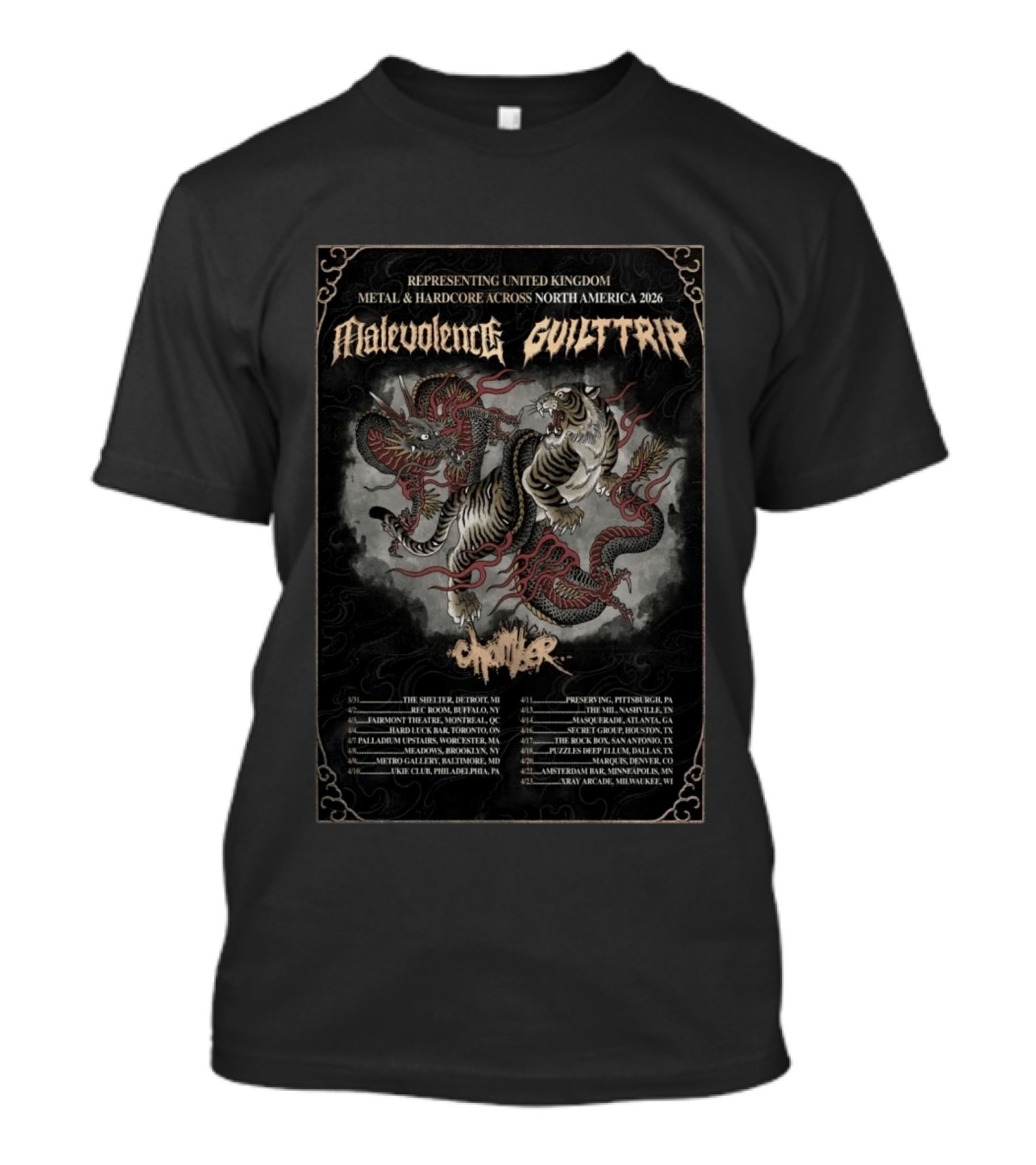 Malevolence Guilttrip 2026 Tour North America Metal Hardcore United Kingdom T-Shirt