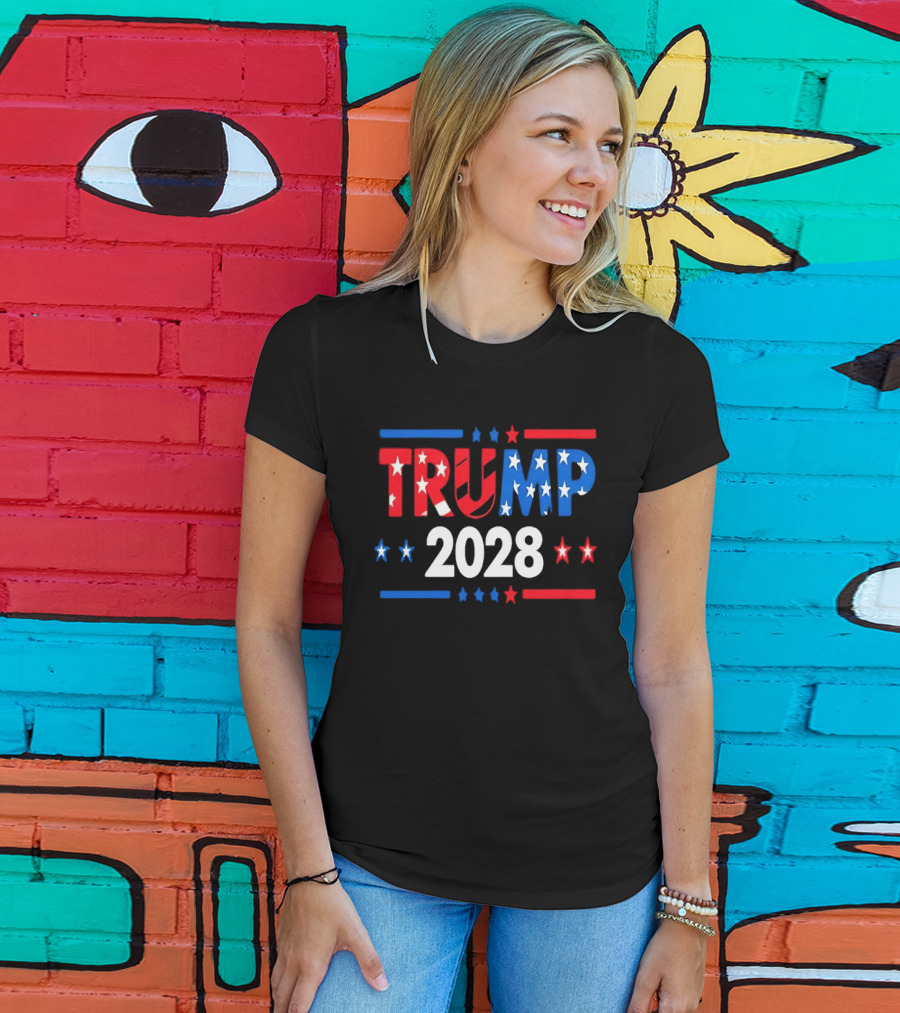 Trump 2028 Stars Stripes American Flag T-Shirt