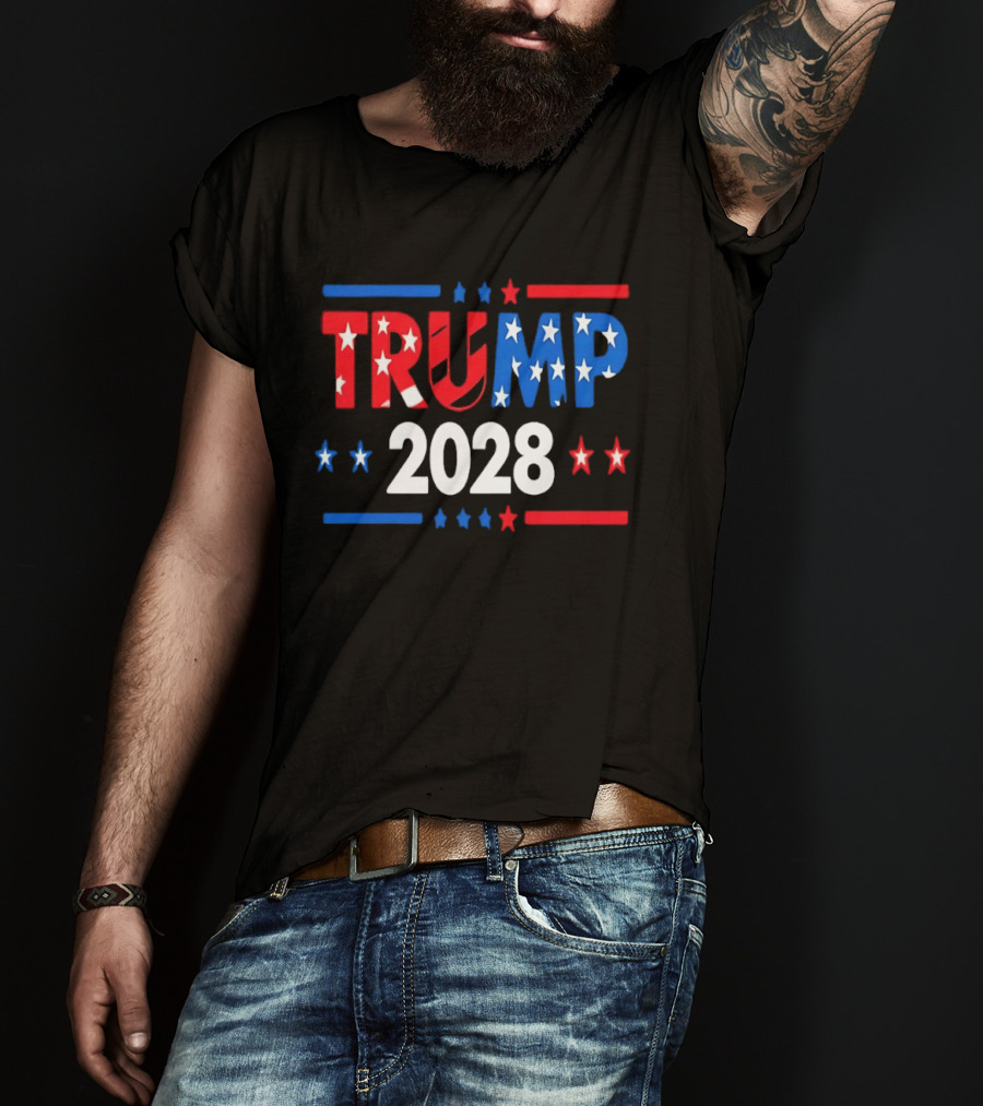Trump 2028 Stars Stripes American Flag T-Shirt