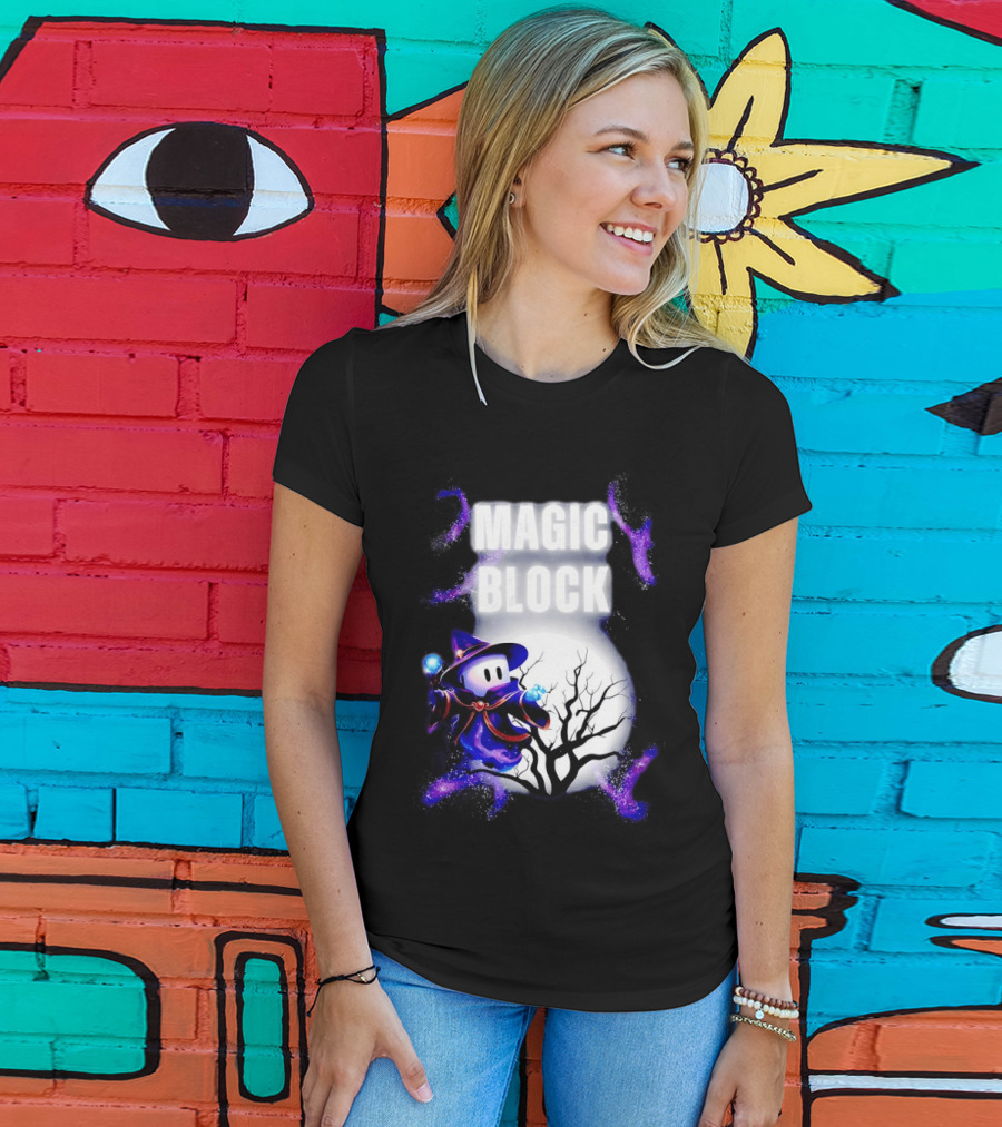 Magic Block Wizard With Glowing Orbs And Mystical Tree T-Shirt