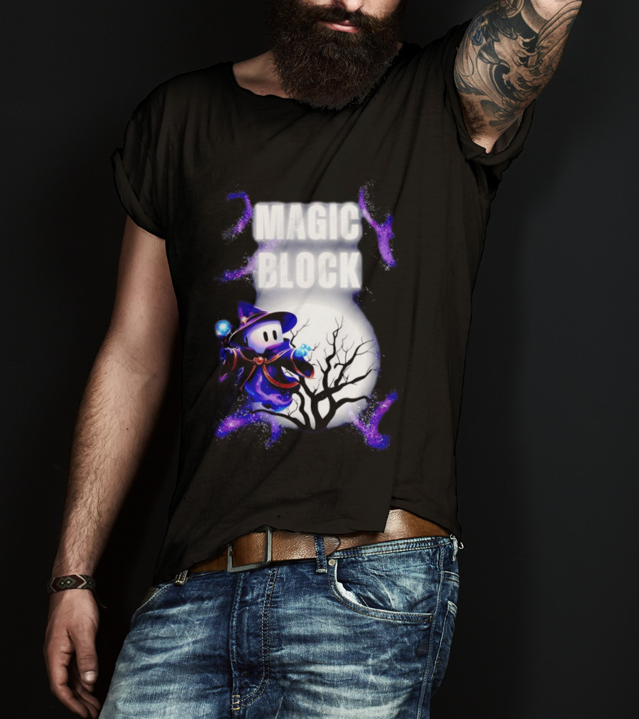 Magic Block Wizard With Glowing Orbs And Mystical Tree T-Shirt