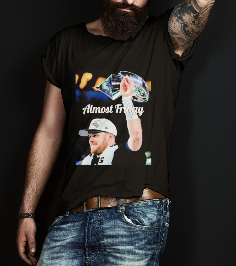 Almost Friday Sam Darnold Holding Lombardi Trophy Celebration T-Shirt