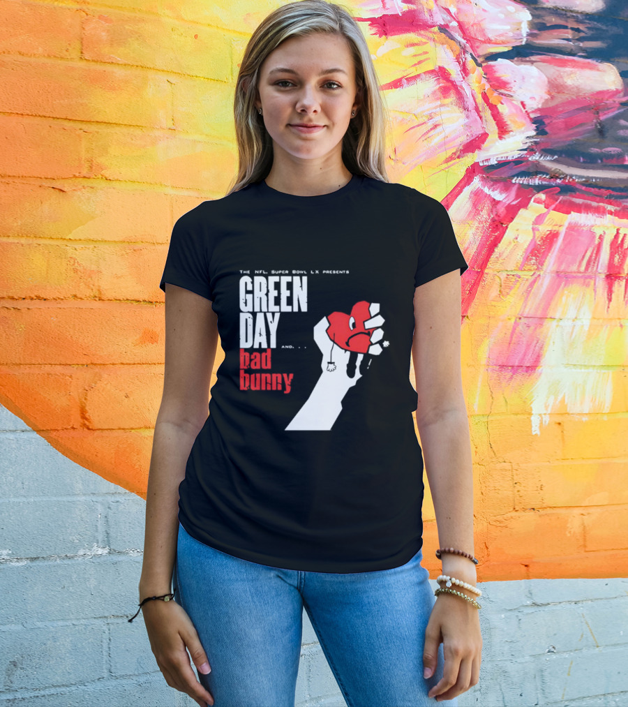 The NFL Super Bowl LVI Presents Green Day Bad Bunny Heart Image T-Shirt