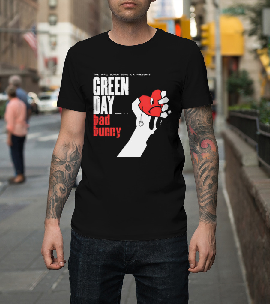The NFL Super Bowl LVI Presents Green Day Bad Bunny Heart Image T-Shirt