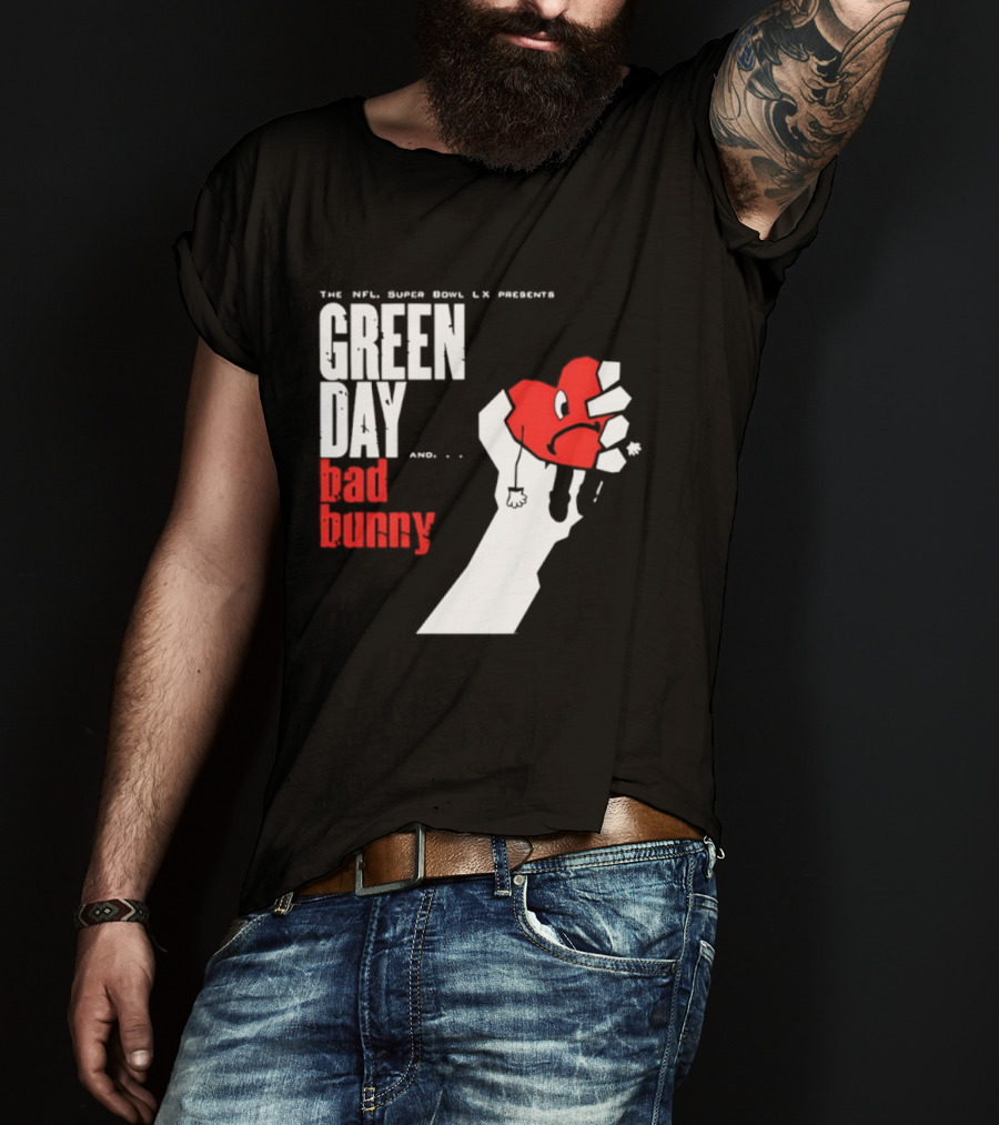 The NFL Super Bowl LVI Presents Green Day Bad Bunny Heart Image T-Shirt