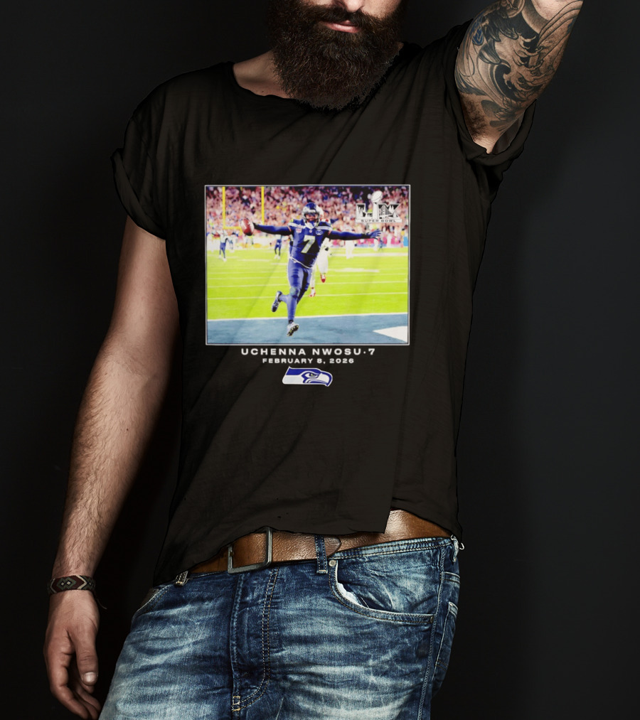 Uchenna Nwosu Seattle Seahawks Super Bowl Celebration Photo 2026 T-Shirt