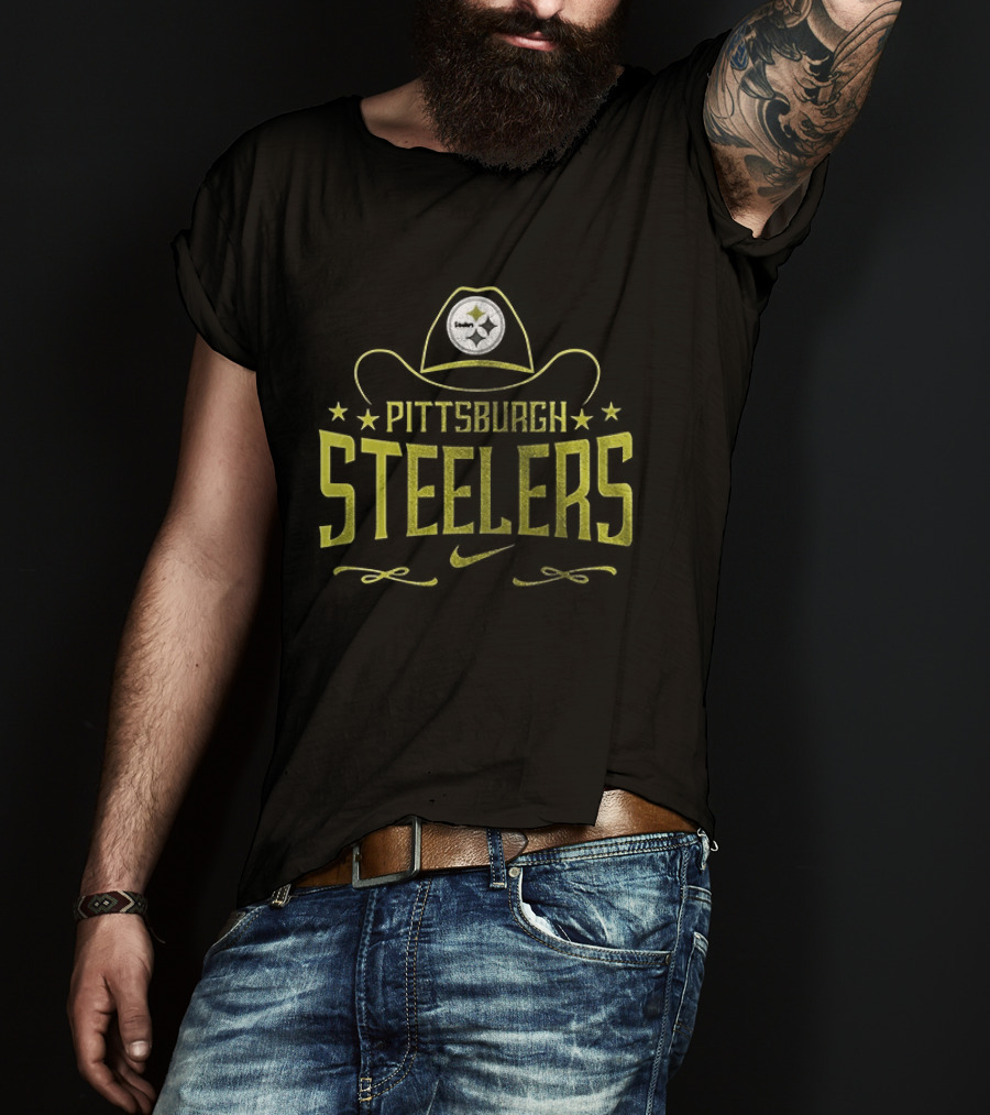 Pittsburgh Steelers Cowboy Hat Icon Yellow T-Shirt