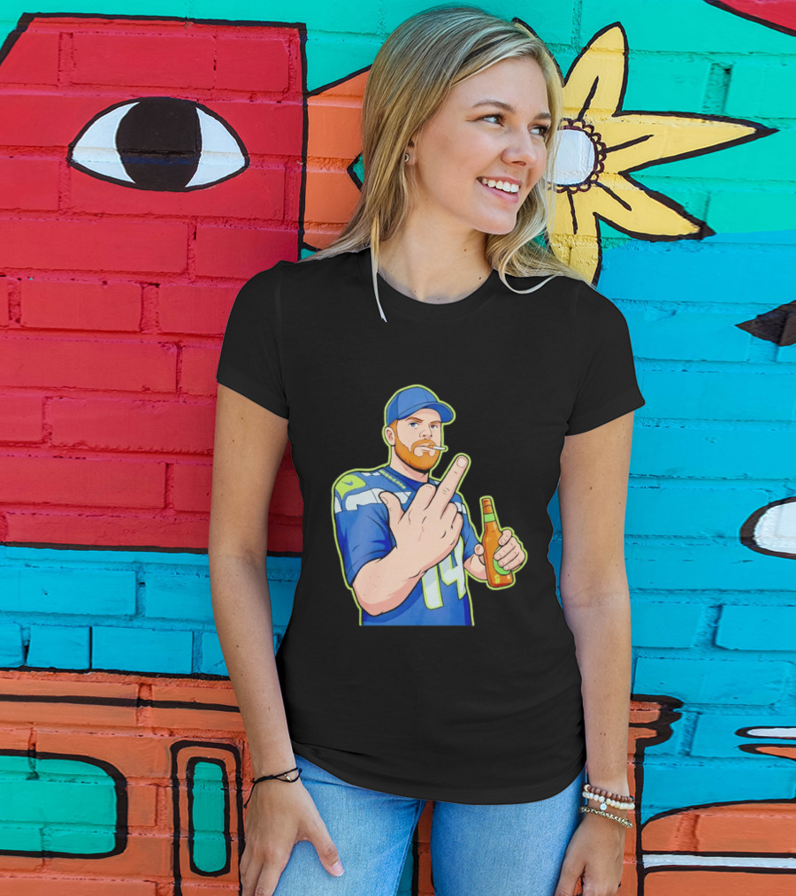 Ernest Jones Sam Darnold Middle Finger Seahawks Fan Gesture Cartoon T-Shirt