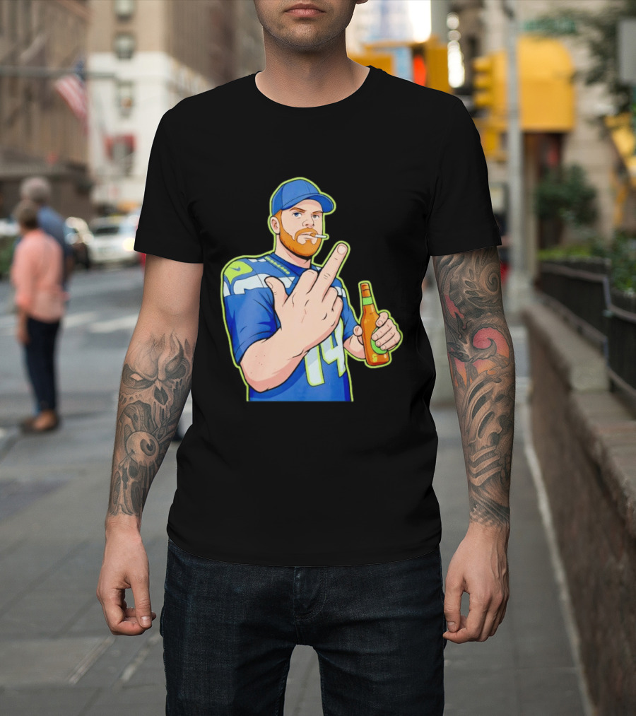 Ernest Jones Sam Darnold Middle Finger Seahawks Fan Gesture Cartoon T-Shirt