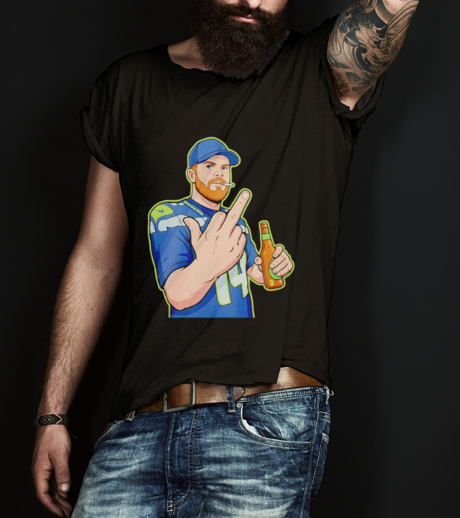 Ernest Jones Sam Darnold Middle Finger Seahawks Fan Gesture Cartoon T-Shirt