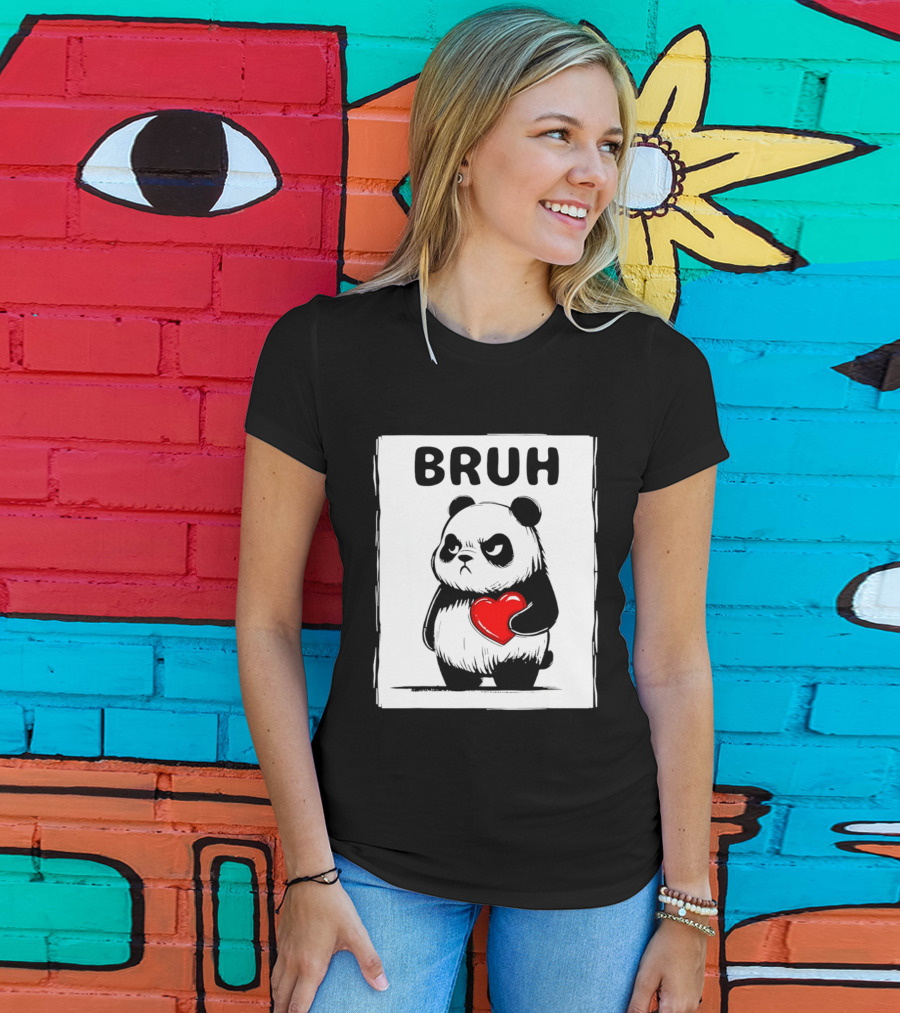 Grumpy Panda Bruh Valentine's Red Heart T-Shirt