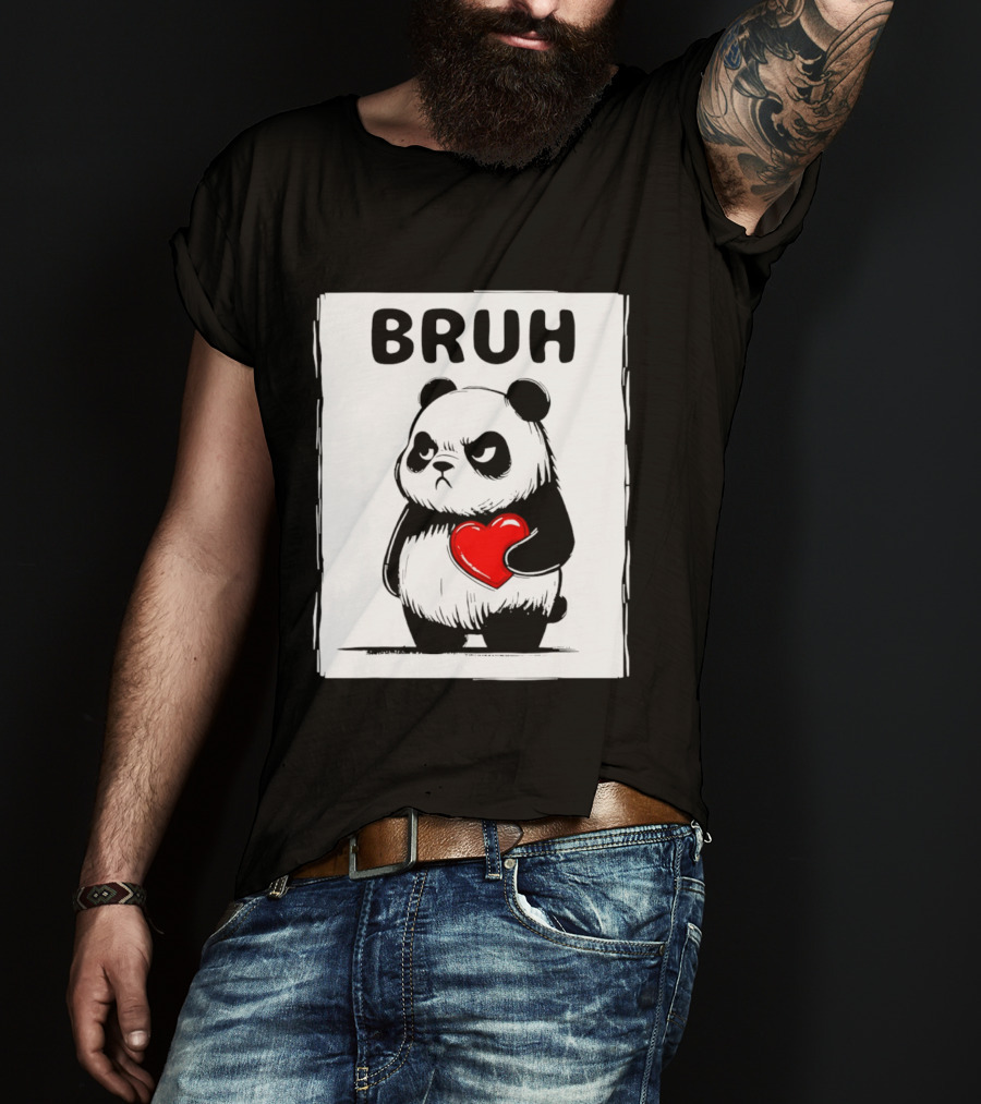Grumpy Panda Bruh Valentine's Red Heart T-Shirt