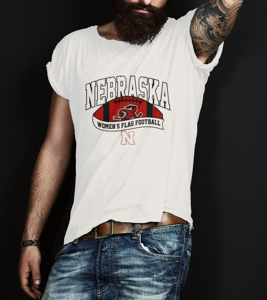 Nebraska Cornhuskers Women's Flag Football Team Red Football Crest T-Shirt