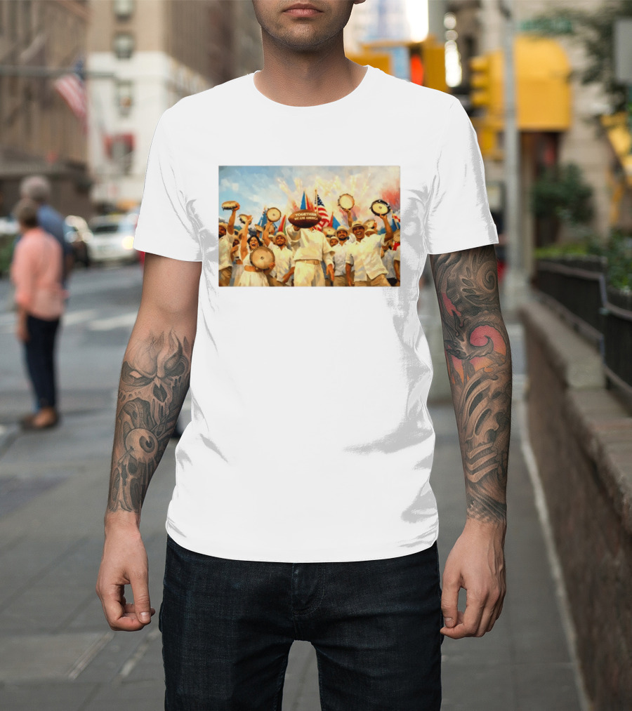 Together We Are America Tambourine Celebration With Flags And Diverse Group Unity T-Shirt