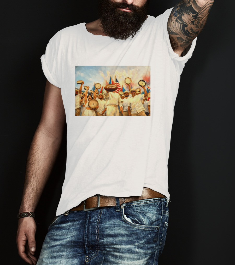 Together We Are America Tambourine Celebration With Flags And Diverse Group Unity T-Shirt